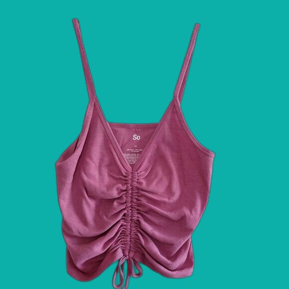 So Mauve Ribbed Cinched Cami Tank Top M Plum Pink Y2K Tie Bow Summer Festivals - Picture 2 of 5